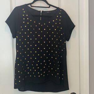 I.ner black top with gold star appliqués on front